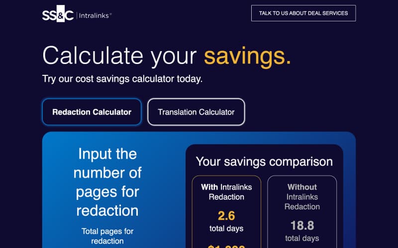 Intralinks Calculator Homepage